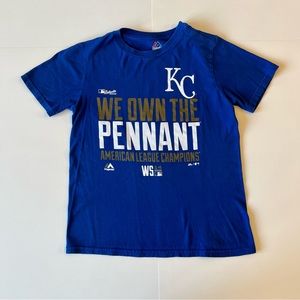 Majestic Kansas City Royals Baseball Medium 10/12 Blue We Own the Pennant Shirt